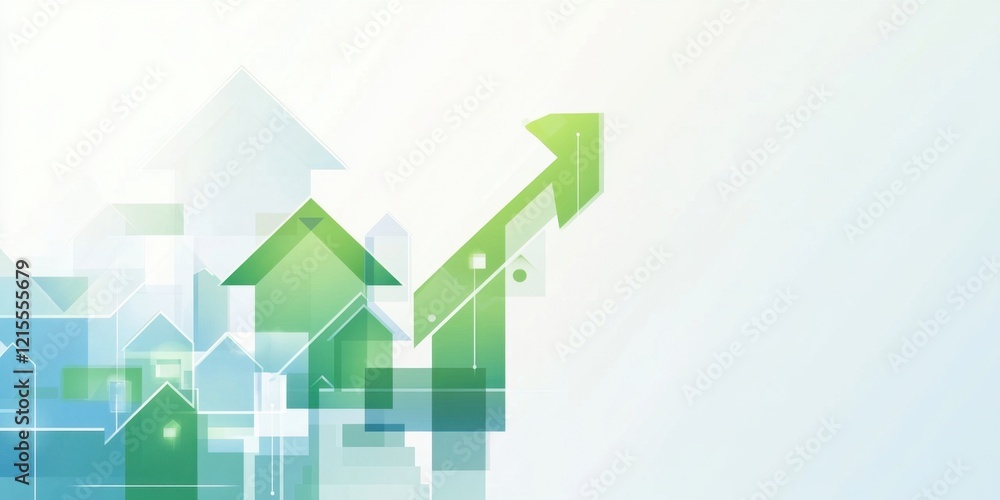 Poster abstract background with geometric shapes and light blue, green color blocks against a white backdro