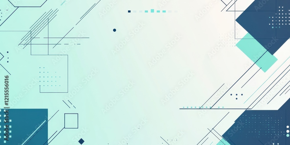Poster a background with geometric shapes in light blue and green, representing technology or innovation in