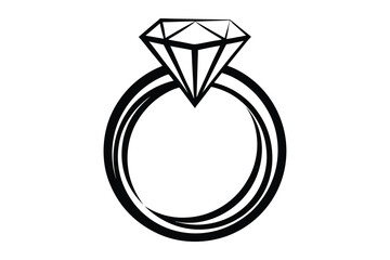 A wedding ring or diamond ring vector silhouette, isolated white background, elegant jewelry icon, love symbol, engagement illustration
