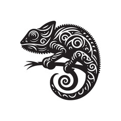 Black Color Chameleon silhouette design Vector Illustration, Solid White Background