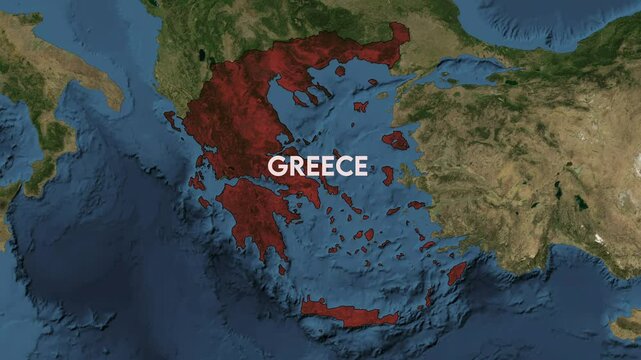 Zoom from Earth to Greece. World map animation with country borders, Images from NASA