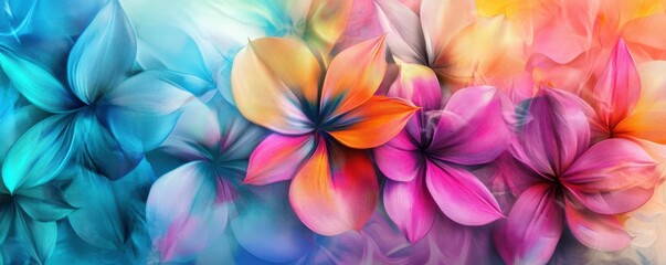 Obraz premium Colorful abstract floral art with vibrant petals in blue, orange, and pink hues