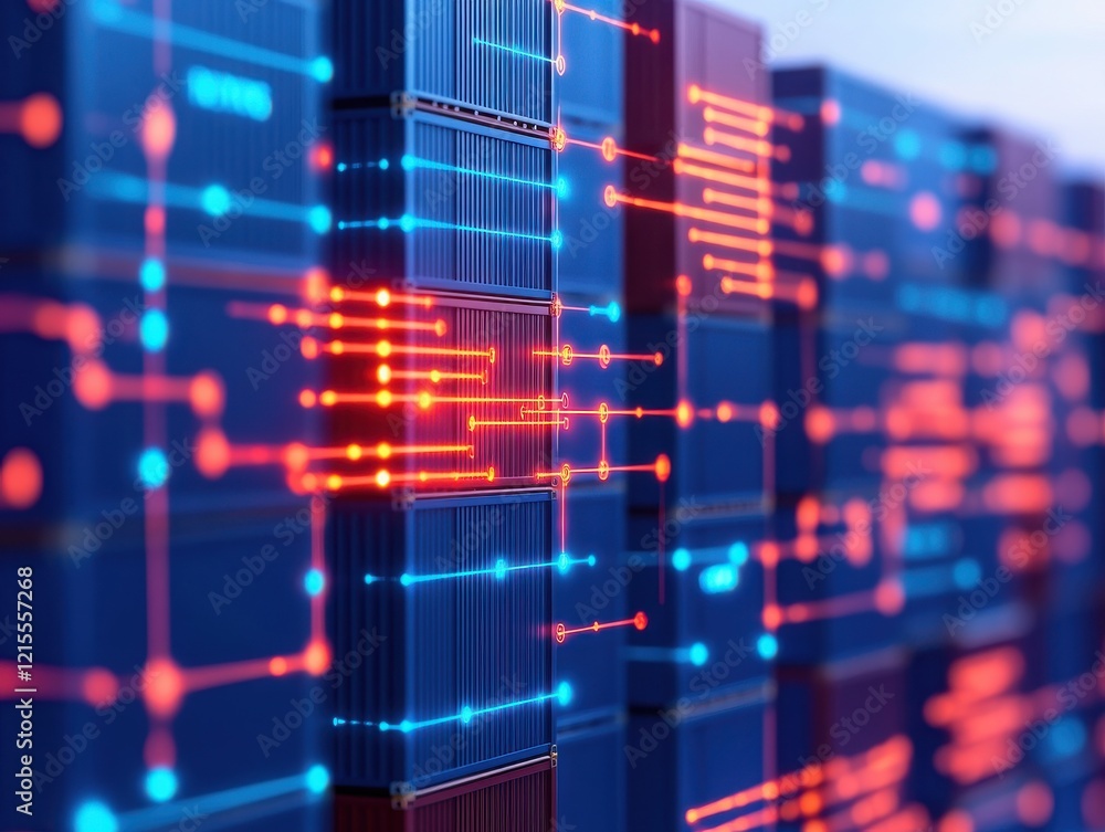 Aufkleber abstract digital technology background with futuristic neon lights and data visualization in bright 