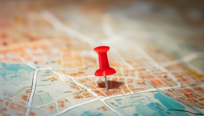 지도 위의 붉은 색의 작은 핀이 꽂혀있는 모습