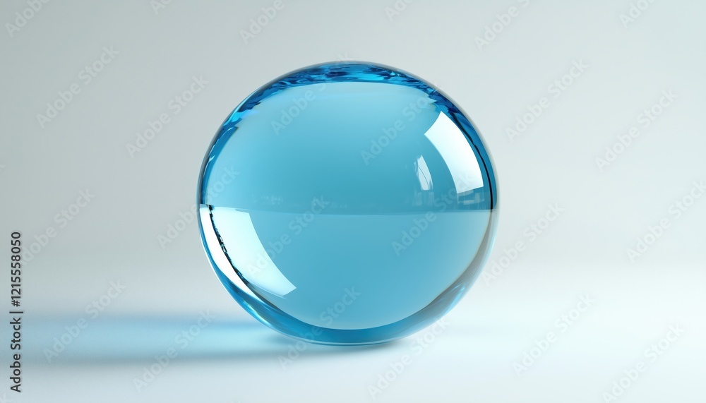 Poster rendered image of a bubble filled with transparent blue liquid, captured in detailed and realistic f