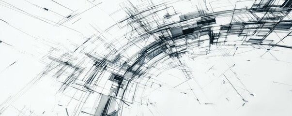 Abstract geometric lines and arcs in black and white design