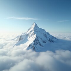 Majestic snow-capped peak rises above a sea of clouds.  A breathtaking view of nature's grandeur, serene and inspiring.