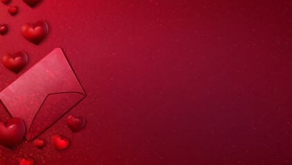 Valentine's theme in a minimalist style, including a crimson envelope and a 3D white insert