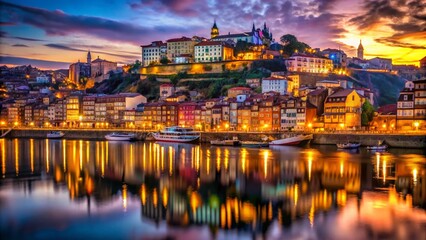 Fototapeta premium Surreal Porto Night: Dreamlike Cityscape Over Douro River