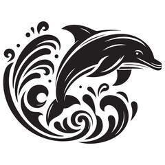 Black Color Dolphin silhouette design Vector Illustration, Solid White Background (8).eps