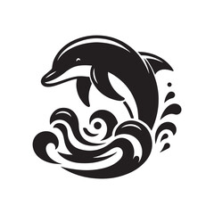 Black Color Dolphin silhouette design Vector Illustration, Solid White Background (7).eps