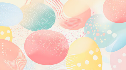 Easter-themed geometric composition with pastel-colored decorated eggs and daisies on a modern abstract background.
