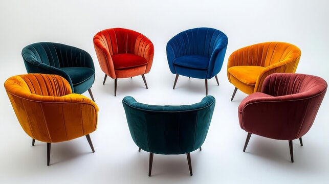 Business Team Building Activity Goal Colorful chairs arranged in a circular layout.