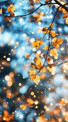 Fototapeta premium Soft focus dream of golden leaves dancing in a tranquil forest ambient light intimate view of nature gigapixel realism