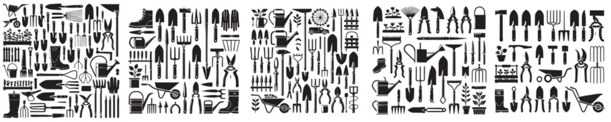 Complete collection of gardening equipment vector icons