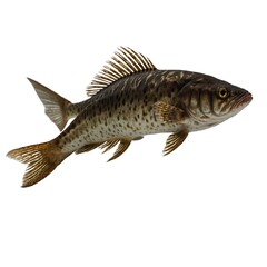 Roach swimming in freshwater - isolated on a white backgroundfish on a white background.Majestic Thai Mahseer Fish with Intricate Metallic Scales on White Background

