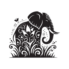 Obraz premium Black Color Elephant silhouette design Vector Illustration, Solid White Background (2).eps
