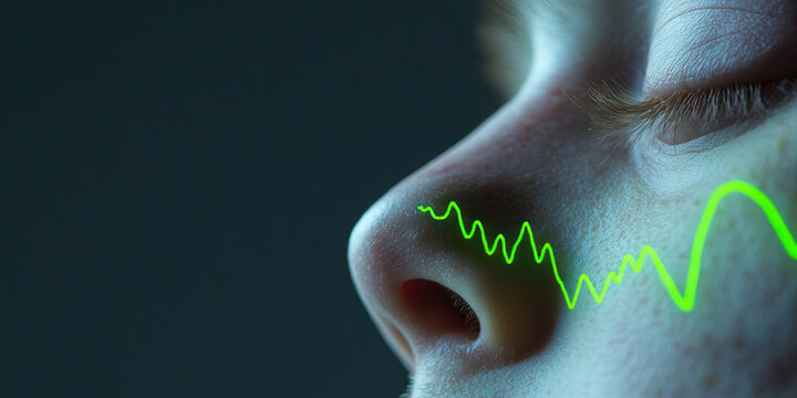 Human Face with Superimposed Green Waveform - Powered by Adobe