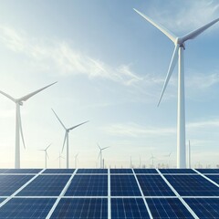 A factory powered entirely by wind turbines and solar panels, zero-emission industry