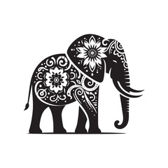 Black Color Elephant silhouette design Vector Illustration, Solid White Background (9).eps