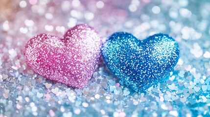 Obraz premium Pink and blue glitter hearts - a symbol of love and unity