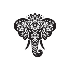 Black Color Elephant silhouette design Vector Illustration, Solid White Background (10).eps
