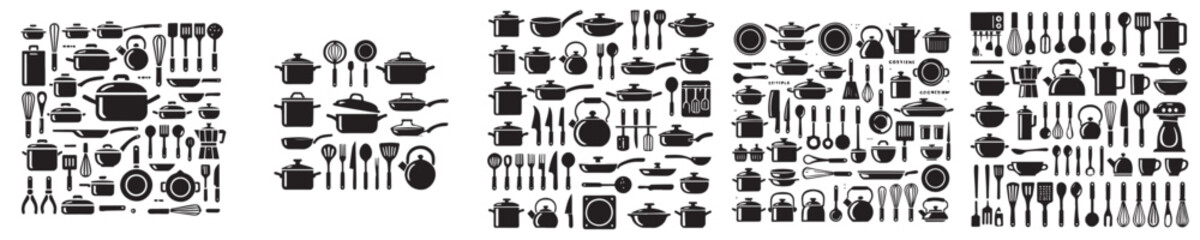 Complete collection of cooking equipment vector icons