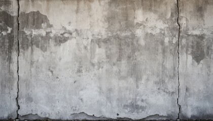 Eine verwitterte Betonwand mit vertikalen Rissen und unregelm&auml;&szlig;igen Verf&auml;rbungen, perfekt f&uuml;r industrielle oder rustikale Hintergr&uuml;nde. Generative KI.