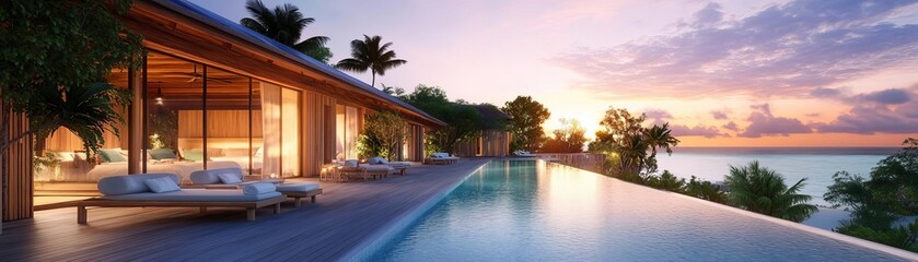 Obraz premium A luxury eco-resort featuring natural pools and solar-powered villas