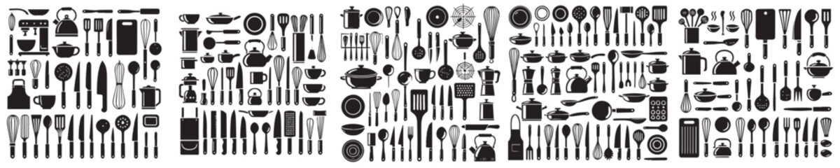 Complete collection of cooking equipment vector icons