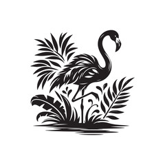 Black Color Flamingo silhouette design Vector Illustration, Solid White Background (9).eps