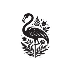 Black Color Flamingo silhouette design Vector Illustration, Solid White Background (11).eps