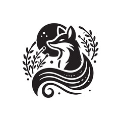 Black Color Fox silhouette design Vector Illustration, Solid White Background (2).eps