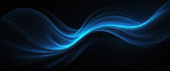 Ein vielseitiger, abstrakter Hintergrund mit geschwungenen, leuchtend blauen Linien auf schwarzem Grund, ideal f&uuml;r moderne und elegante Designprojekte. Generative KI.