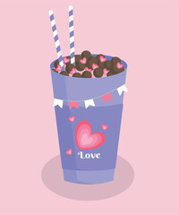 Flat Design Illustration with Drink at Love and Chocolate Balls
