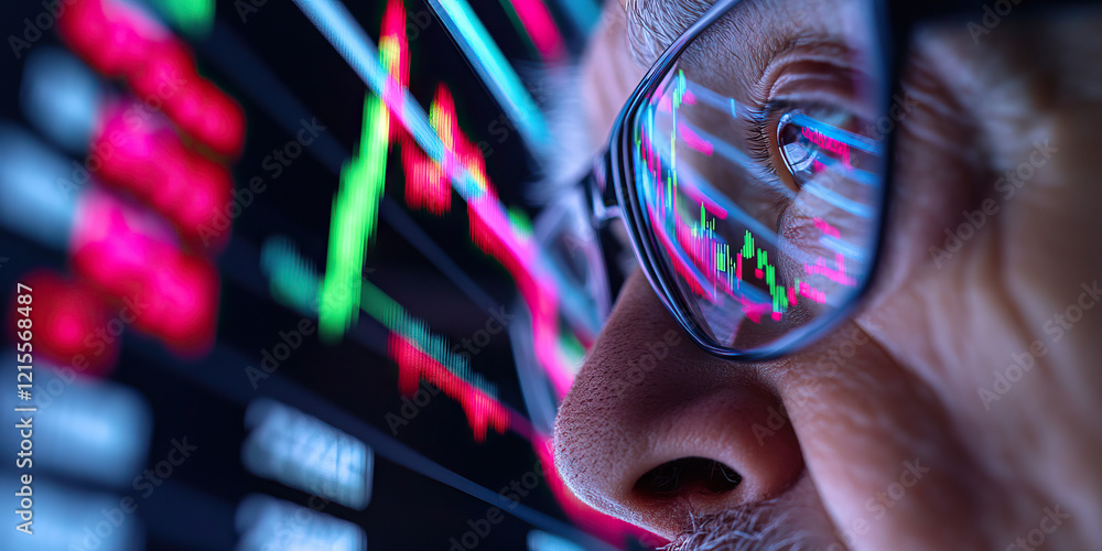 Poster close-up of person viewing stock market data on computer screen
