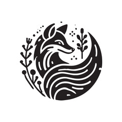 Black Color Fox silhouette design Vector Illustration, Solid White Background (5).eps