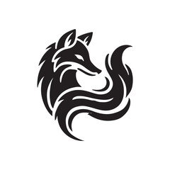 Black Color Fox silhouette design Vector Illustration, Solid White Background (9).eps
