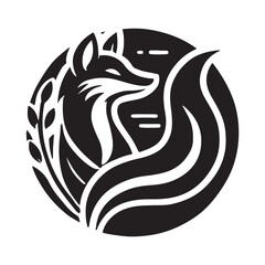 Black Color Fox silhouette design Vector Illustration, Solid White Background (12).eps