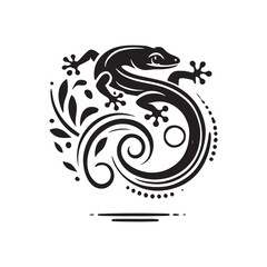 Black Color Gecko silhouette design Vector Illustration, Solid White Background (5).eps