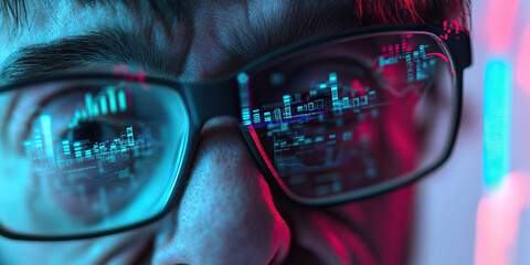 Person's Glasses Reflecting Digital Data Display