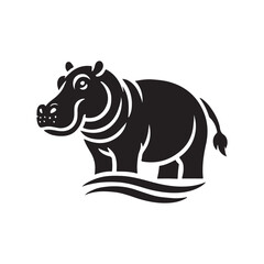 Black Color Hippopotamus silhouette design Vector Illustration, Solid White Background (3).eps