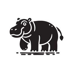 Fototapeta premium Black Color Hippopotamus silhouette design Vector Illustration, Solid White Background (5).eps