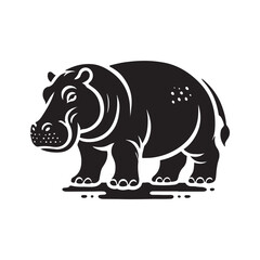 Black Color Hippopotamus silhouette design Vector Illustration, Solid White Background (7).eps