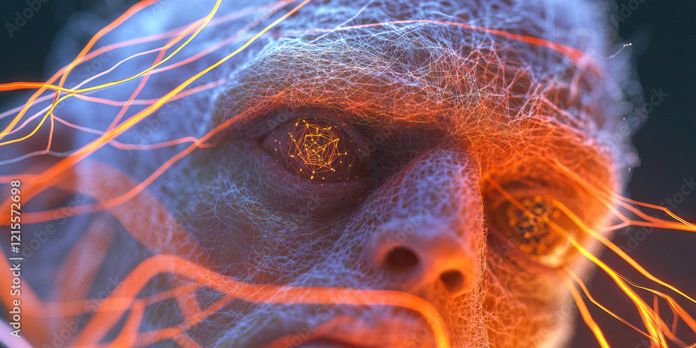 Aufkleber digital rendering of human face with network overlay