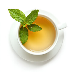 Refreshing cup of herbal tea with fresh mint leaves. Perfect for a relaxing moment.