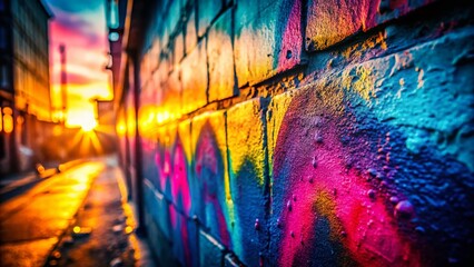 Urban Exploration: Abstract Pastel Graffiti Wall, Pink Blue Yellow Gradient