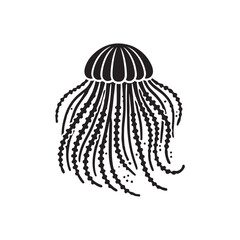 Black Color Jellyfish silhouette design Vector Illustration, Solid White Background (2).eps
