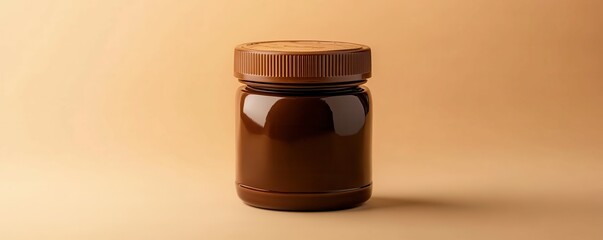 Smooth chocolate spread jar on beige background