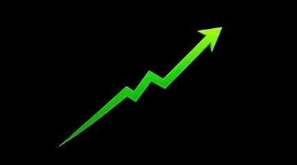 Green arrow on a black background, market graph 